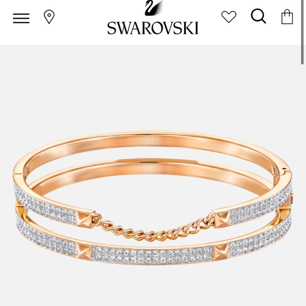 Swarovski wide bangle, white Rose-gold tone